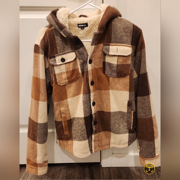Nova Kids Other - Nova Kids Sherpa Lined Plaid Jacket Hooded Shacket Size 18/20